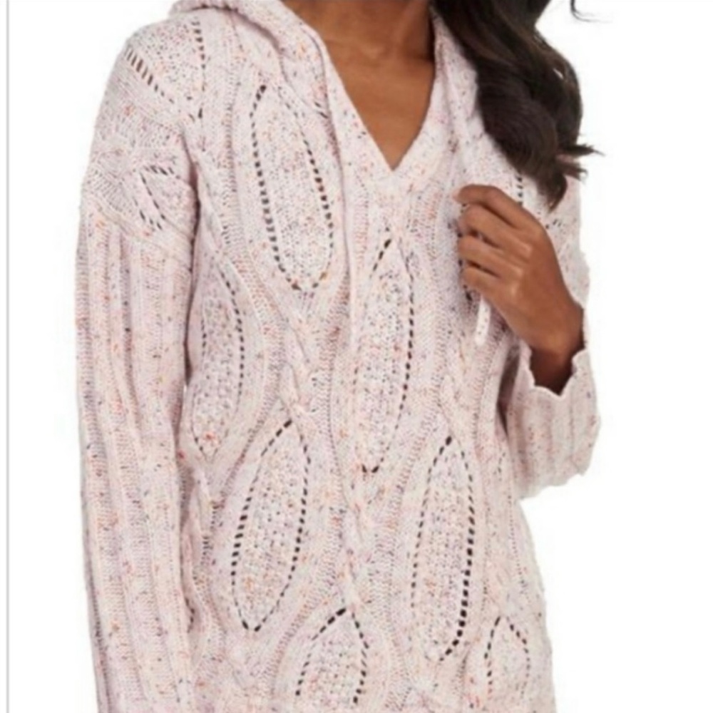 CUPIO Women's Pale Pink Cable Knit Hoodie Soft Fabric Sweater